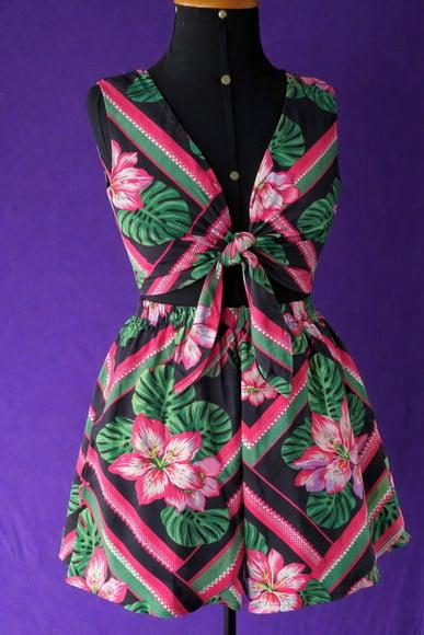 Saia + Top Cropped de Chita (estampas Por Mensagem)