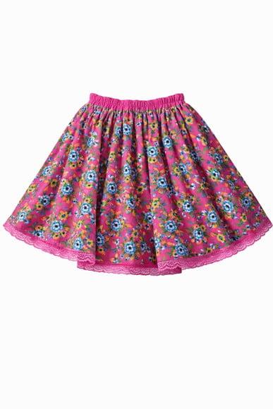 Saia Junina Curta de Chita Infantil Floral Rosa com Renda