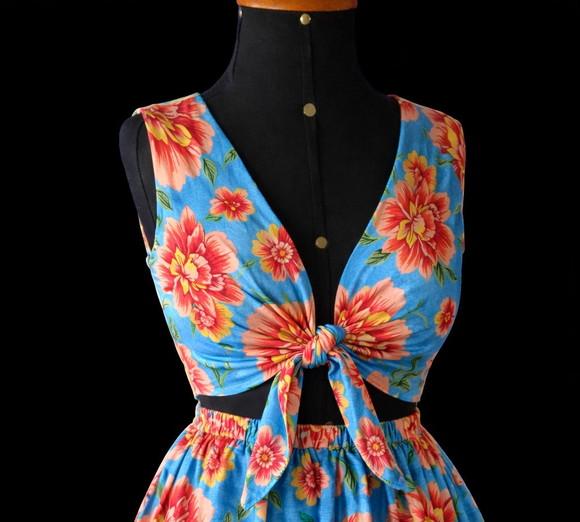 Top cropped de Chita laço nas costas (até t.60)