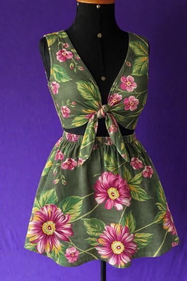 Saia e Top de Chita 100% Algodão Floral | até G3 | Carnaval