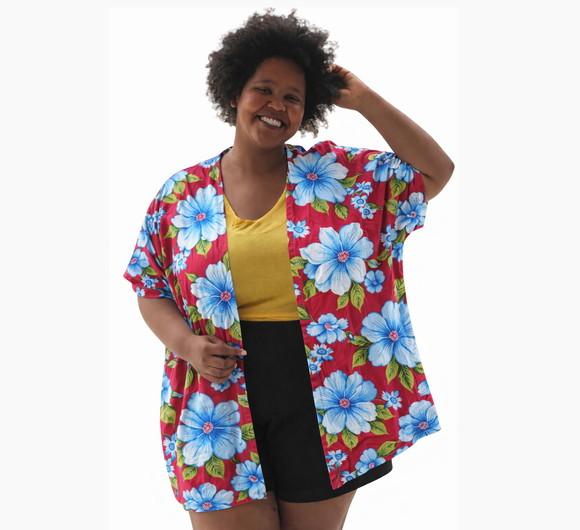 Kimono Floral de Chita 100% Algodão - Plus Size do P ao G3