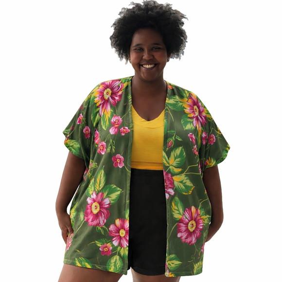 Kimono Floral de Chita 100% Algodão - Plus Size do P ao G3
