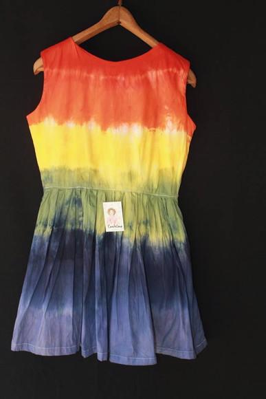 Vestido Arco-íris em tie dye infantil+faixa de cabelo