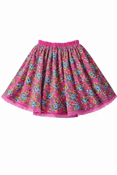 Saia Junina Curta de Chita Infantil Floral Rosa com Renda