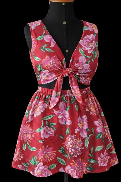 Conjunto Saia e Cropped Chita 100% Algodão até G3 Carnaval