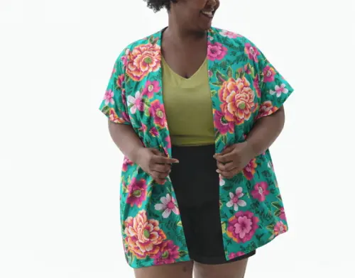 Kimono Floral de Chita 100% Algodão - Plus Size do P ao G3