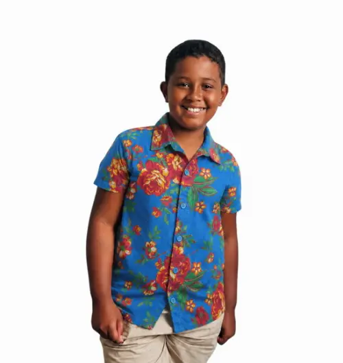 Camisa Chita Infantil Azul Floral Carimbo (festa Junina)
