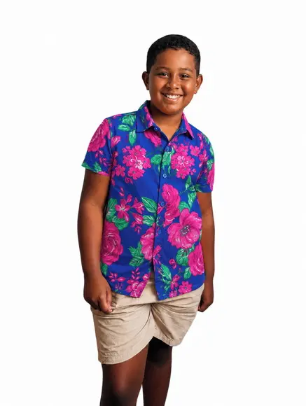 Camisa Chita Infantil Azul Floral Carimbo (festa Junina)