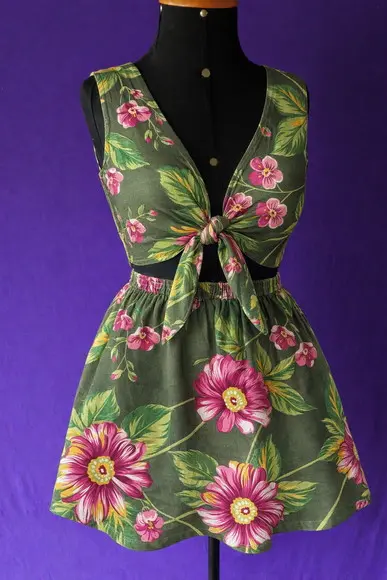Saia e Top de Chita 100% Algodão Floral | até G3 | Carnaval