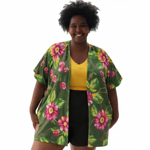 Kimono Floral de Chita 100% Algodão - Plus Size do P ao G3