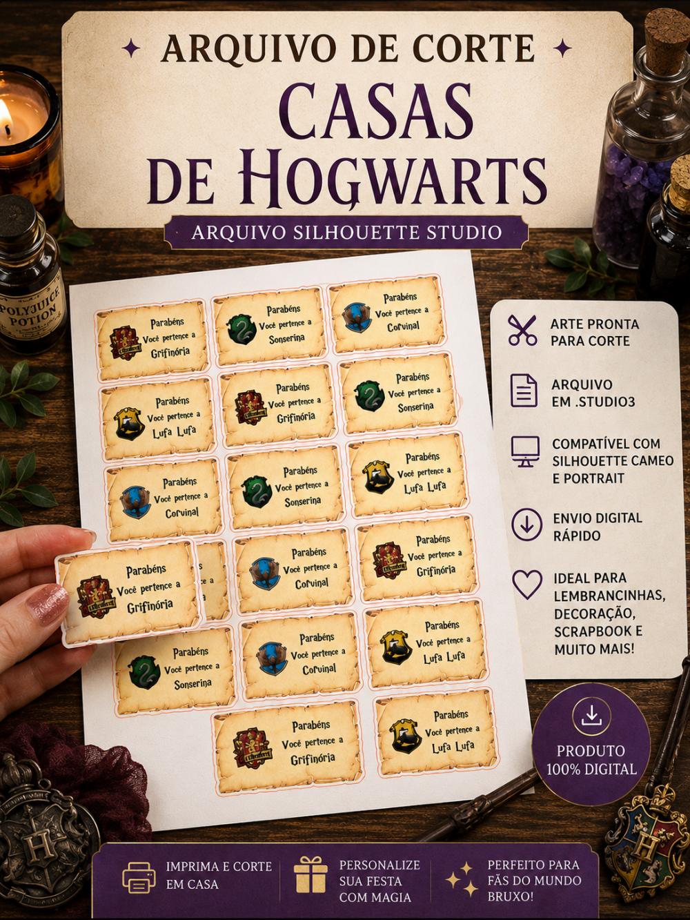 Arquivo de corte Silhouette Studio Casas Harry Potter