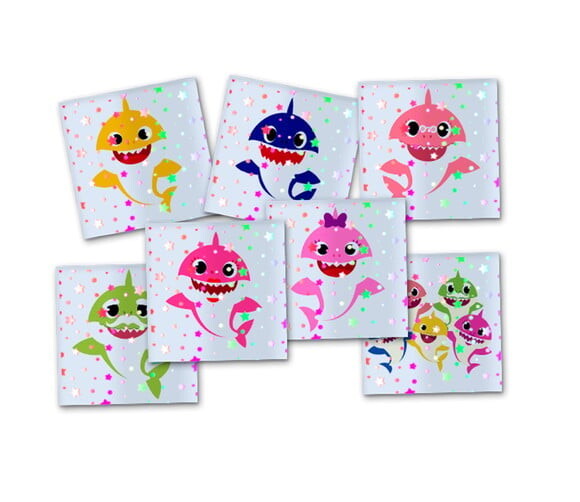 Adesivo Metalizado 5x5 cm Baby Shark