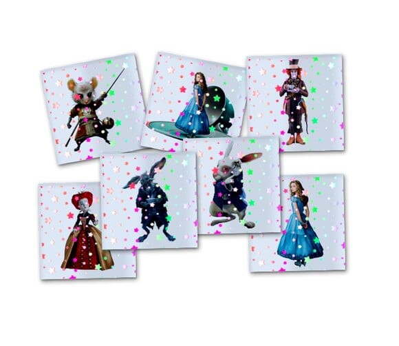 Adesivo Metalizado 5x5cm Alice no País das Maravilhas