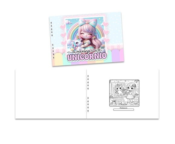 Caderno para Colorir 15x21cm Capa Mole a Menina e Unicórnio