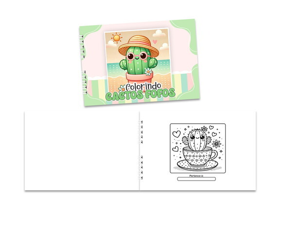 Caderno para Colorir 15x21cm Capa Mole Cactos Fofos