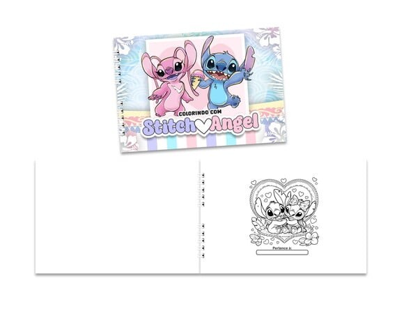 Caderno para Colorir 15x21cm Capa Mole Stitch e Angel