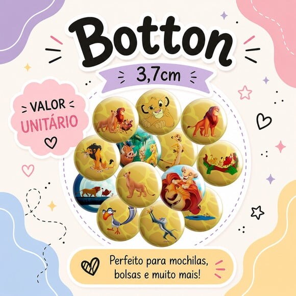 Mini Botton 3,7cm o Rei Leão