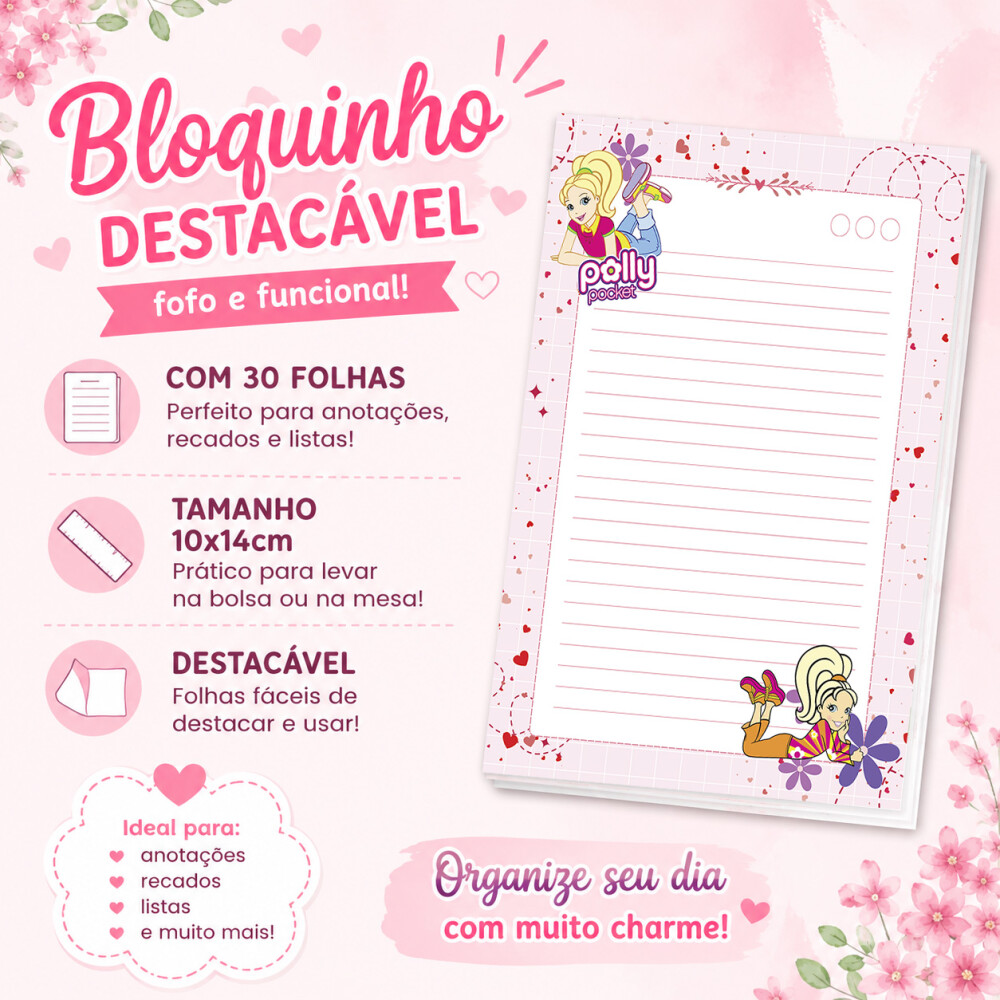 Bloquinho de Notas Destacável 10x14cm Polly