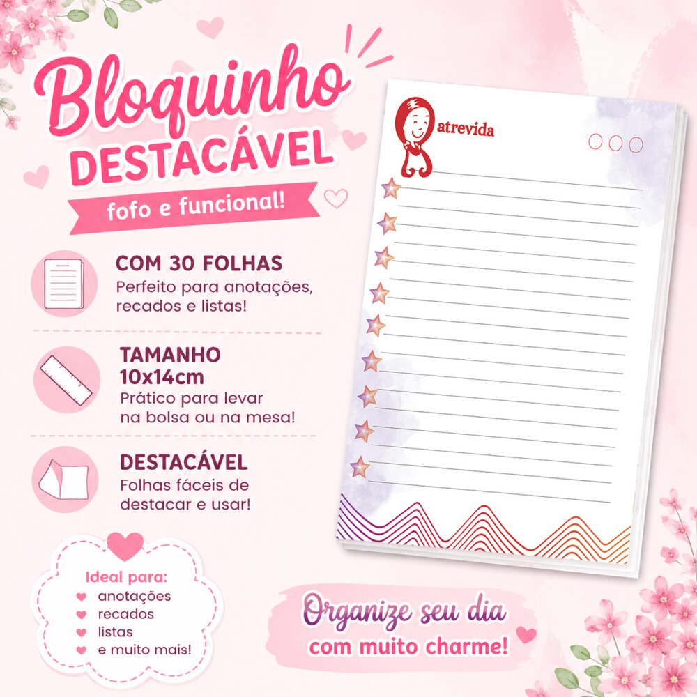 Bloquinho de Notas Destacável 10x14cm Atrevida
