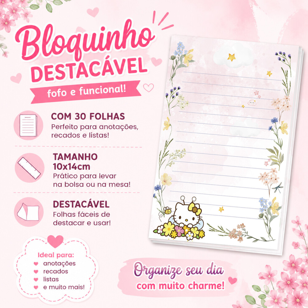 Bloquinho de Notas Destacável 10x14cm Hello Kitty A