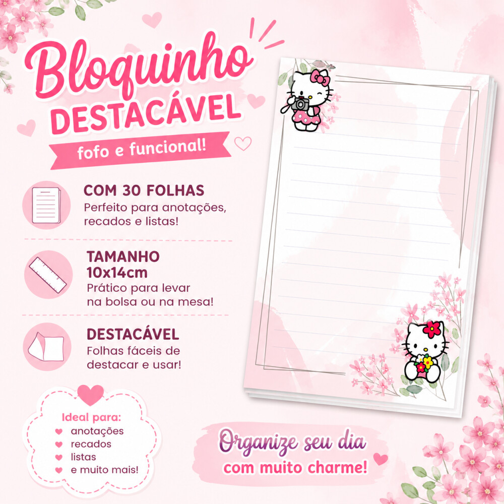 Bloquinho de Notas Destacável 10x14cm Hello Kitty B