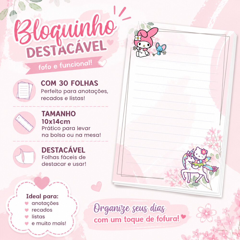 Bloquinho de Notas Destacável 10x14cm Hello Kitty C