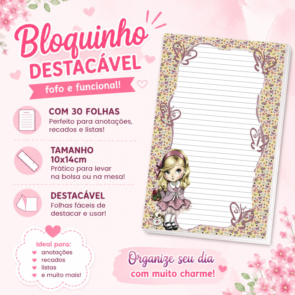 Bloquinho de Notas Destacável 10x14cm Jolie