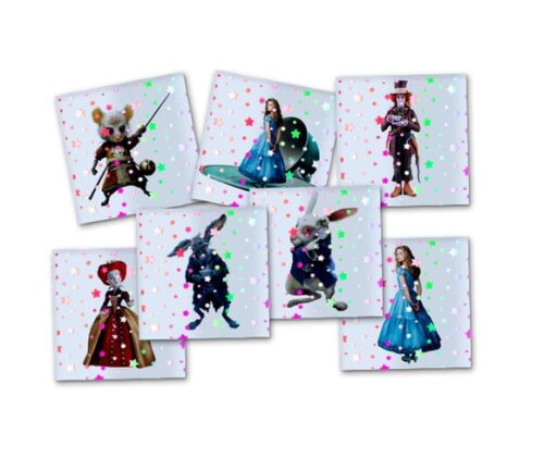 Adesivo Metalizado 5x5cm Alice no País das Maravilhas