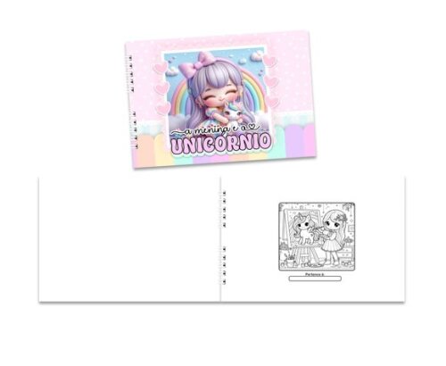 Caderno para Colorir 15x21cm Capa Mole a Menina e Unicórnio