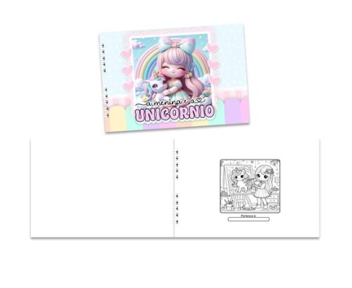 Caderno para Colorir 15x21cm Capa Mole a Menina e Unicórnio