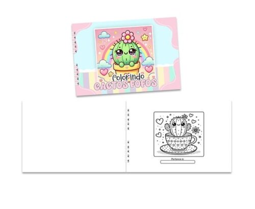 Caderno para Colorir 15x21cm Capa Mole Cactos Fofos