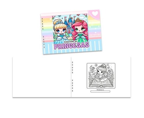 Caderno para Colorir 15x21cm Capa Mole Princesas