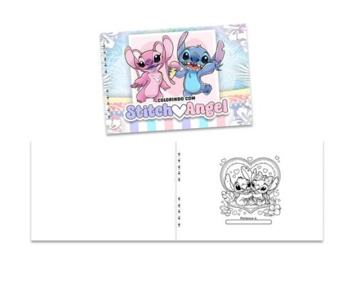 Caderno para Colorir 15x21cm Capa Mole Stitch e Angel