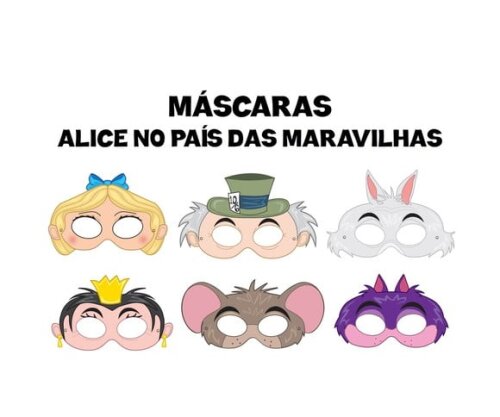 Máscaras de Papel Alice no País das Maravilhas