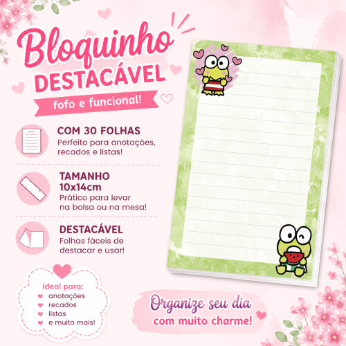 Bloquinho de Notas Destacável 10x14cm Keroppi