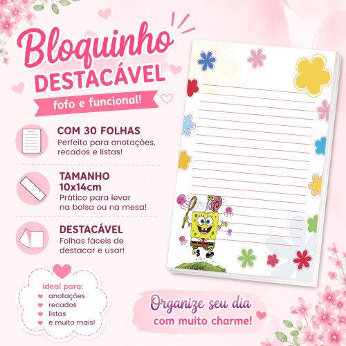 Bloquinho de Notas Destacável 10x14cm Bob Esponja
