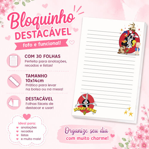 Bloquinho de Notas Destacável 10x14cm Looney Tunes