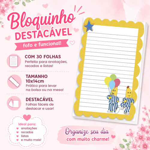 Bloquinho de Notas Destacável 10x14cm Bananas de Pijamas