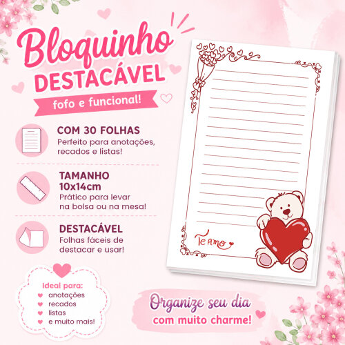Bloquinho de Notas Destacável 10x14cm Ursinho Fofo