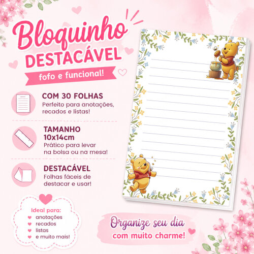 Bloquinho de Notas Destacável 10x14cm Ursinho Pooh