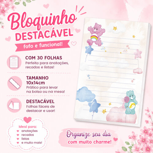 Bloquinho de Notas Destacável 10x14cm Ursinhos Carinhosos B