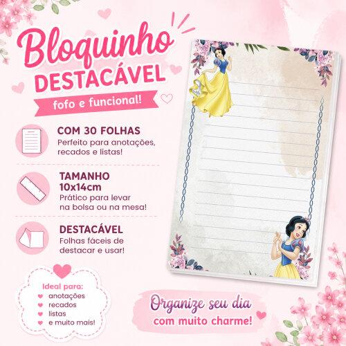Bloquinho de Notas Destacável 10x14cm Branca de Neve