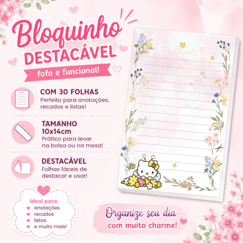 Bloquinho de Notas Destacável 10x14cm Hello Kitty A