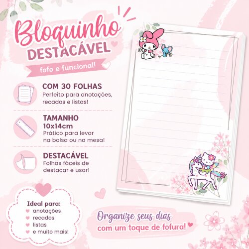 Bloquinho de Notas Destacável 10x14cm Hello Kitty C