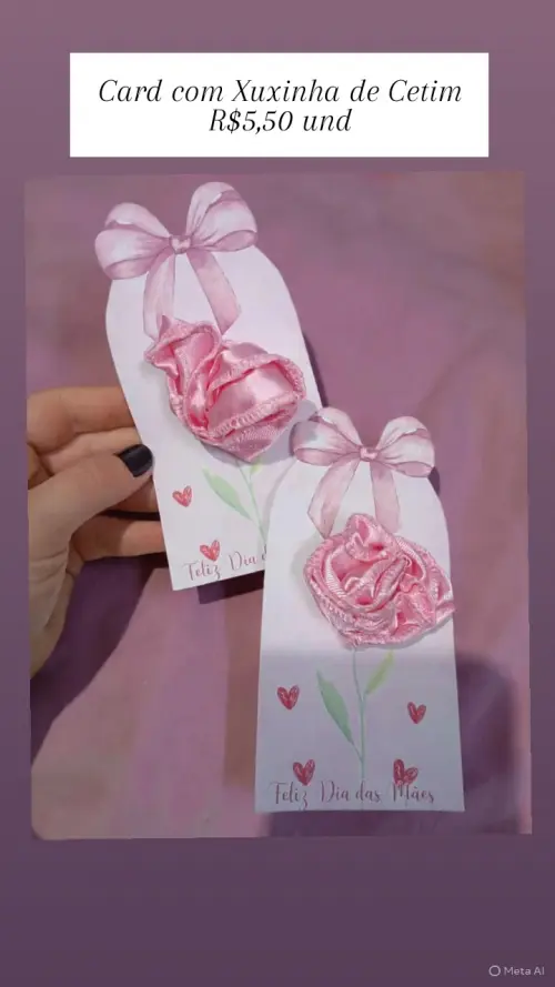 Card com Xuxinha de Cetim Lembrancinhas Dia das Mães