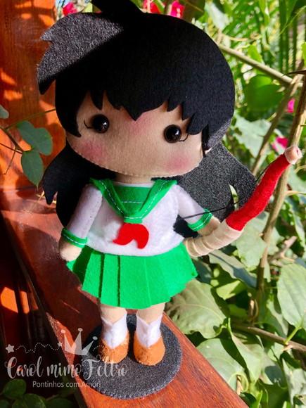 Boneca Kagome Inuyasha em Feltro Decorativa Geek 22cm