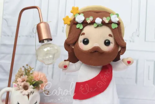 Jesus Decorativo com Coroa Floral Presente Religioso