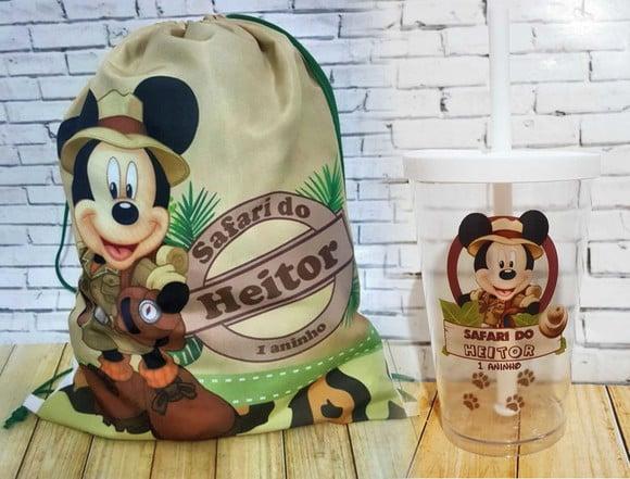 10 Kit Mochila + Copo Mickey Safari
