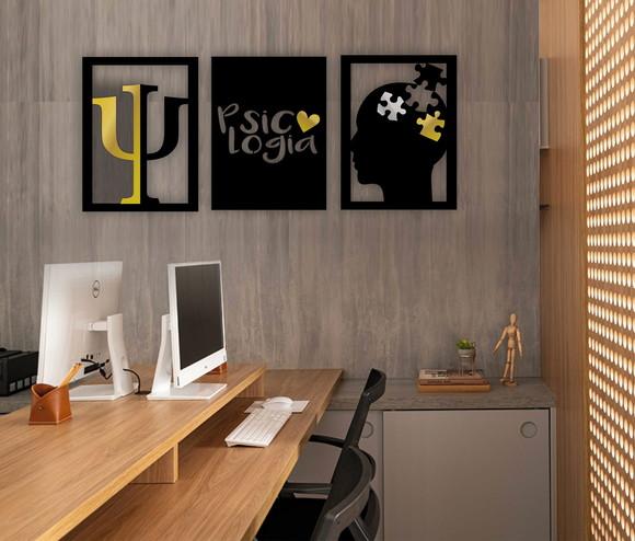 Trio de Quadros Psicologia Decorativo