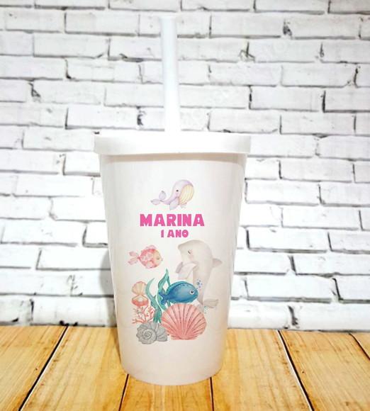 10 Copos Happy Fundo do Mar Aquarela